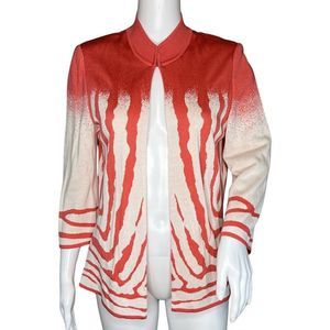Ming Wang Sweater Womens Small Orange White Open Front Cardigan Colorful Artsy